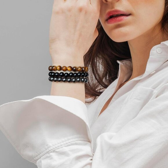 3PCS Tiger eye Healing Crystal Natural Stone Beaded Stretch Bracelet for Women - Picture 2 of 6